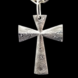 Pendentif en damas croix | Bijoux damas - Pouillon (40) Made in France.
