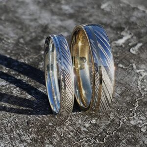 Alliance en acier de damas, intérieur, bords et fil en argent 6 mm