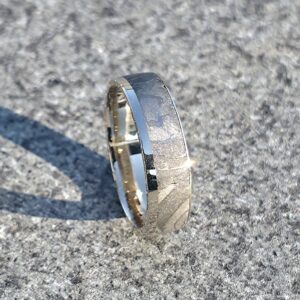 Alliance - Bague en météorite et Bord Large Or Gris